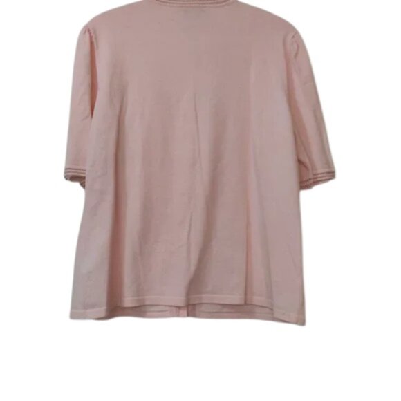 Nygard Collection Pink Lace Trim Button Front Short Sleeve Blouse Women’s L - Picture 3 of 7